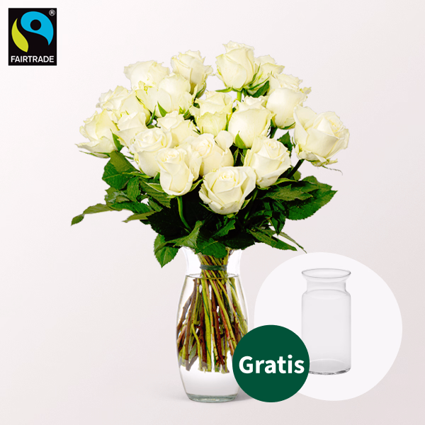 20 weiße Fairtrade Rosen im Bund